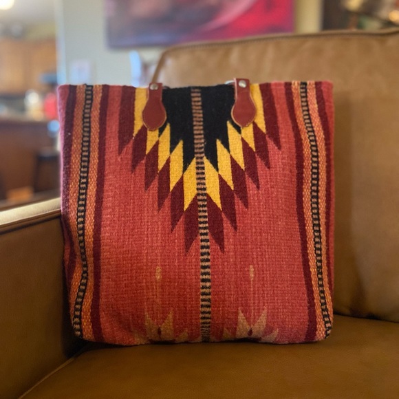 Bohemian chic rustic Western coral pink natural dyed woven wool laptop purse bag - Picture 4 of 8